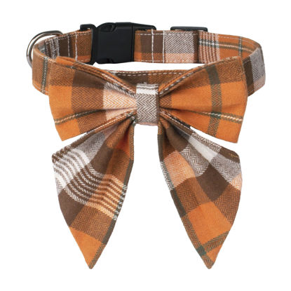 Picture of ADOGGYGO Fall Dog Collar with Bow, Halloween Thanksgiving Dog Bowtie Collar, Adjustable Cotton Orange Bowtie Dog Fall Collars for Small Dogs Pets (Small, Fall)