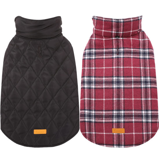 Picture of Kuoser Warm Dog Coat, Reversible Jacket Waterproof Winter Coat British Style Plaid Clothes Pet Cold Weather Coats Cozy Snow Vest for Small Medium Large Dogs Red S