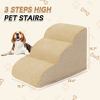 Picture of Romrol Dog Stairs Ramp for Beds Couches, Extra Wide Pet Steps with Durable Non-Slip Waterproof Fabric Cover, Pets Slope Stairs, 3-Tiers,Beige