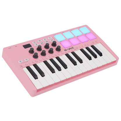 Picture of M-WAVE 25 Key USB MIDI Keyboard Controller With 8 Backlit Drum Pads, Bluetooth Semi Weighted Professional dynamic keybed 8 Knobs and Music Production,Software Included (Pink)