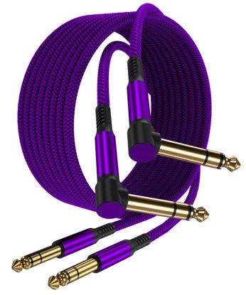 Picture of Elebase 1/4 Inch TRS Instrument Cable 20ft 2-Pack,Right-Angled to Straight 6.35mm Male Jack Stereo Audio Cord,6.35 Balanced Interconnect Line for Electric Guitar,Bass,Keyboard,Mixer,Amplifier,Speaker
