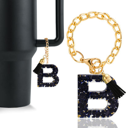 Picture of Letter Charm Accessories for Stanley Cup 1 PCS Cute Initial Keychain Handle Charm for Stanley Tumbler for Women Black Letter B