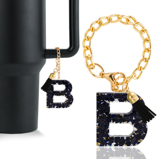 Picture of Letter Charm Accessories for Stanley Cup 1 PCS Cute Initial Keychain Handle Charm for Stanley Tumbler for Women Black Letter B