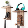 Picture of Keebofly Guitar Wall Mount,2 Pack Guitar Wall Hangers Holder Guitar Hangers Shelf with Pick Holder Wood Guitar Rack for Acoustic or Electric Guitar,Ukulele,Bass,Mandolin Brown,[Patented]