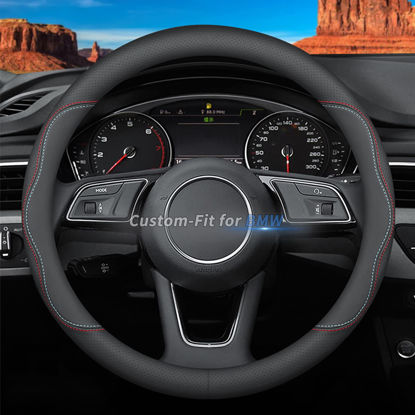 Picture of Deer Route Custom-Fit for BMW Steering Wheel Cover, Premium Leather Car Steering Wheel Cover with Logo, Non-Slip, Breathable, for BMW Accessories (A-Style,for BMW)