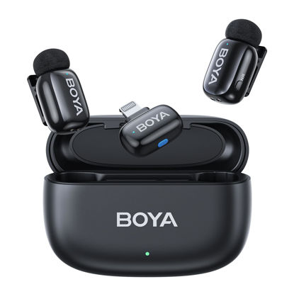 Picture of BOYA Mini Wireless Microphone for iPhone with MFi Certified Ligntning Interface,Noise Cancellation, 30H Battery Life with Charging Case,Voice Changer Microphone,iPhone Microphone for Video Recording