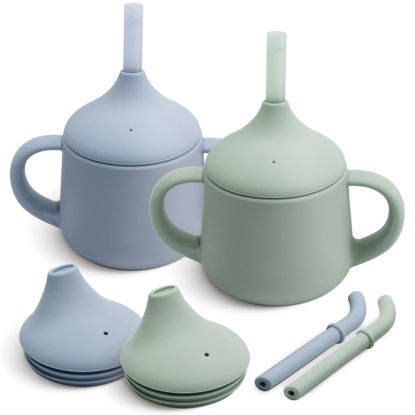 Picture of Moonkie Silicone Baby Sippy Cups | 3 Stages Training Cup Straw Cup for Infants Toddlers and Kid | 4 oz 2Pack