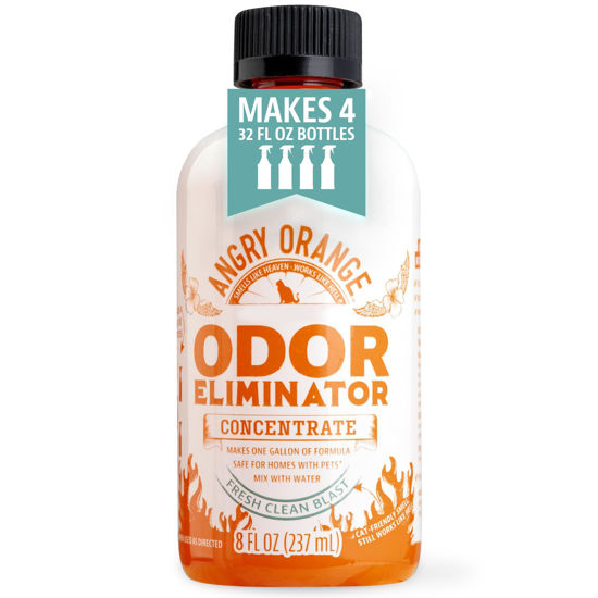 Picture of Angry Orange Pet Odor Eliminator for Home - Deodorizer for Strong Odor - Dog or Cat Pee Smells on Carpet, Furniture & Floors - 8oz Concentrate makes 128oz of Liquid - Fresh Clean Scent