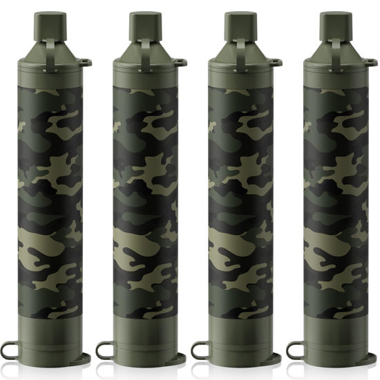 Picture of Membrane Solutions Personal Water Filter, Survival Filtration Straw Portable Gear, Emergency Preparedness, Supply for Drinking Hiking Camping Travel Hunting Fishing Team Family Outing (Camo, 4 Pack)