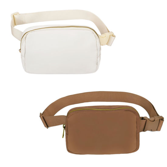 Picture of VOROLO Fanny Pack Crossbody Bag For Women And Men Belt Bag Gift For Women Bum Bag with Adjustable Strap for Sports Off White+Brown