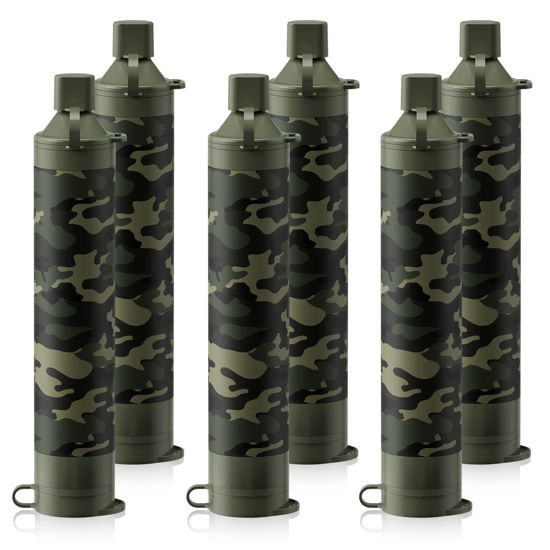 Picture of Membrane Solutions Personal Water Filter, Survival Filtration Straw Portable Gear, Emergency Preparedness, Supply for Drinking Hiking Camping Travel Hunting Fishing Team Family Outing (Camo, 6 Pack)