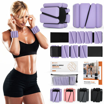 Picture of Wrist Weights, Ankle Weights for Women Men, Adjustable Wrist Weighted Bracelet for Home Gym Workout, Running, Yoga, Exercise, Strength Training, Set of 2 (1LB Each)-Purple