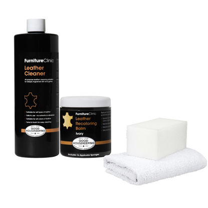 Picture of Furniture Clinic Leather Easy Restoration Kit | with Leather Recoloring Balm, Cleaner, Sponge, and Cloth | Leather Repair Kit for Scratched and Faded Leather Furniture (Ivory)