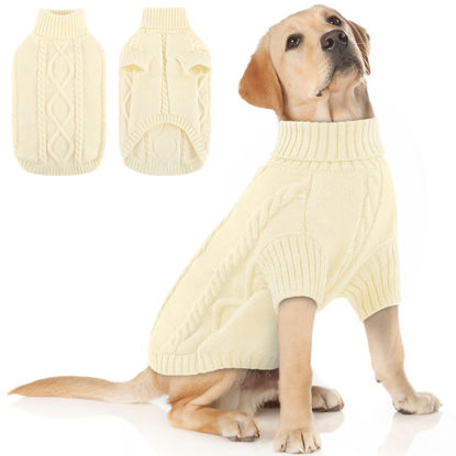 Picture of Queenmore Dog Sweater Large Size,Warm Dog Sweaters for Large Dogs,Chunky Knitted Dog Sweater for Extra Large Dogs Boy Girl, Big Doggie Turtleneck Winter Outfit (White,2XL)