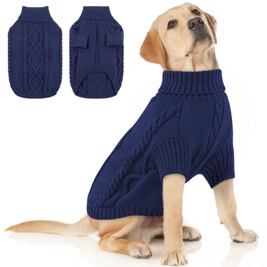 Picture of Queenmore Dog Sweater for Large Size Dog,Pitbull Dog Sweater,XXL Dog Sweater for Labrador Retriever,Cold Weather Warm Knitted Pet Sweatershirt for Boy Girl Dogs (Dark Navy,2XL)