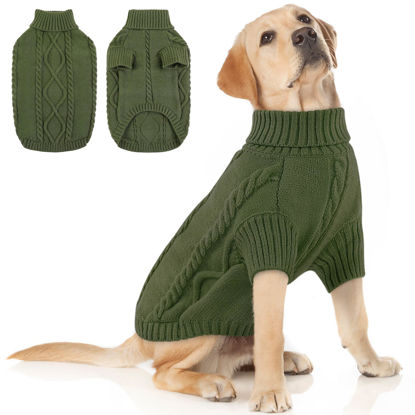 Picture of Queenmore Dog Sweater for Large Size Dog,Pitbull Dog Sweater,XXL Dog Sweater for Labrador Retriever,Cold Weather Warm Knitted Pet Sweatershirt for Boy Girl Dogs (Army Green,2XL)