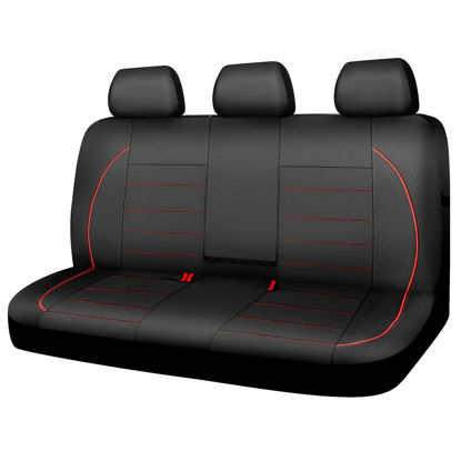 Picture of CAR PASS Leather Back Seat Cover,Piping Waterproof Bench Seat Cover, Rear Seat Cover Universal Fit for Cars Sedans SUVs Truck 95% Automotive Interior Backseat Car Covers (Rear,Black and Red)