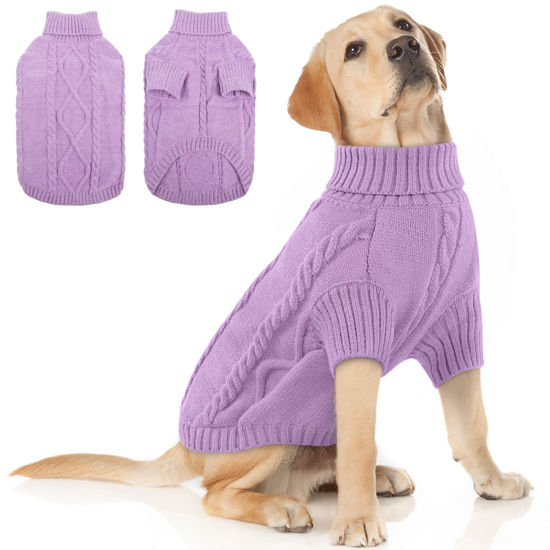 Picture of Queenmore Dog Sweater for Large Size Dog,Pitbull Dog Sweater,XXL Dog Sweater for Labrador Retriever,Cold Weather Warm Knitted Pet Sweatershirt for Boy Girl Dogs (Lilac,2XL)