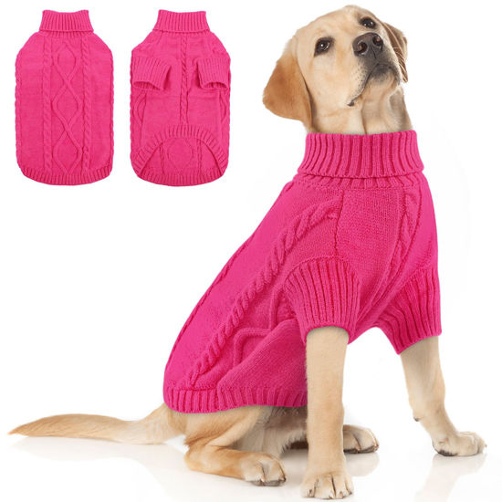 Picture of Queenmore Dog Sweater Large Size,Warm Dog Sweaters for Large Dogs,Chunky Knitted Dog Sweater for Extra Large Dogs Boy Girl, Big Doggie Turtleneck Winter Outfit (Fuchsia,2XL)