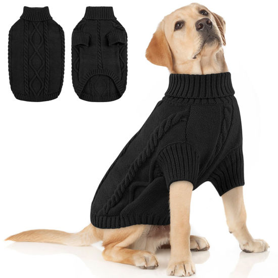 Picture of Queenmore Dog Sweater Large Size,Warm Dog Sweaters for Large Dogs,Chunky Knitted Dog Sweater for Extra Large Dogs Boy Girl, Big Doggie Turtleneck Winter Outfit (Black,2XL)