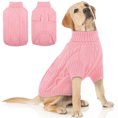 Picture of Queenmore XXL Dog Sweaters,Large Dog Sweater for Pitbull Doberman,Warm Turtleneck Knitted Big Dog Sweater for Male Femal Dogs,Extra Large Size Dog Winter Clothes (Pink,2XL)