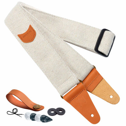 Picture of Nefelibata Guitar Strap, Soft Cashmere-containing Fabric Full Grain Leather End Guitar Straps for Bass, Electric and Acoustic Guitars, Button, Locks and Guitar Picks