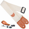 Picture of Nefelibata Guitar Strap, 100% Cotton Full Grain Leather Ends Guitar Straps with Pick Pocket for Bass, Electric & Acoustic Guitar, with Free Strap Button, 1 Pair Strap Locks and 4 Guitar Picks (Cream)