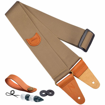 Picture of Nefelibata Guitar Strap Nylon, Full Grain Leather Ends Guitar Straps with Pick Pocket for Bass, Electric & Acoustic Guitar, with Free Strap Button, Strap Locks and Guitar Picks