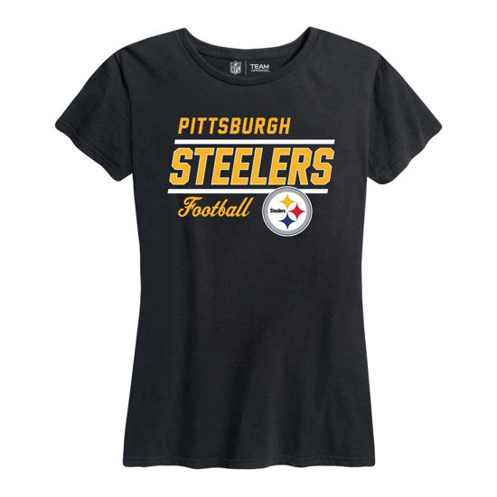 Picture of Team Fan Apparel NFL Gameday Women's Relaxed Fit T-Shirt - Rib Neck Contour - Tagless Short Sleeve Tee - Stay Cool & Stylish (Pittsburgh Steelers - Black, Womens Medium)