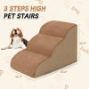 Picture of Romrol Dog Stairs Ramp for Beds Couches, Extra Wide Pet Steps with Durable Non-Slip Waterproof Fabric Cover, Pets Slope Stairs, 3-Tiers,Light Brown