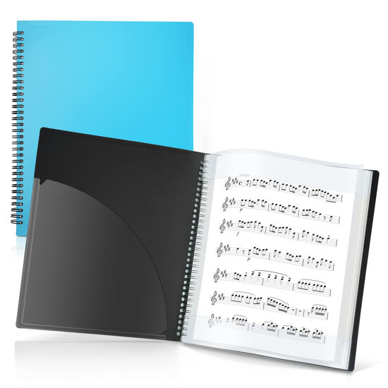 Picture of CRANBURY Sheet Music Folder 8.5x11 - Dual Use Music Holder (Blue), Store Inside 24 Protective Sleeves or Write on Exposed Pages Outside Sleeves, 8.5 x 11 Spiral Notebook Binder Organizer, Lay Flat