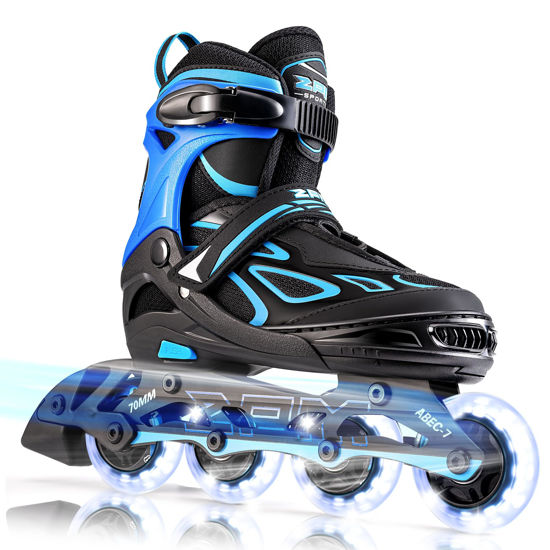Picture of 2PM Sports Vinal Boys and Girls Adjustable Flashing Inline Skates, All Wheels Light Up, Fun Illuminating Skates for Kids and Men- Azure Medium(1Y-4Y US)