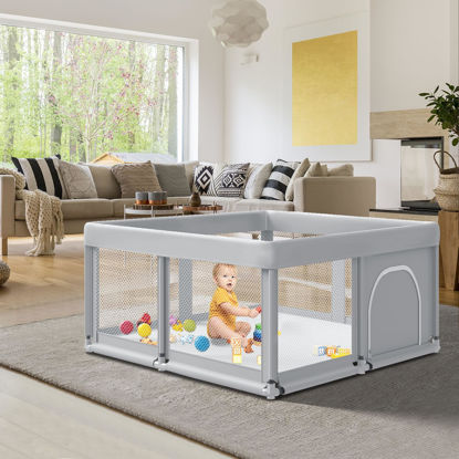 Picture of Fshibila 50" ×50" Baby Playpen, Baby Playard for Babies and Toddlers, Baby Fence Play Pens for Indoor & Outdoor, Sturdy Safety Play Yard with Soft Breathable Mesh, Anti-Fall, Grey