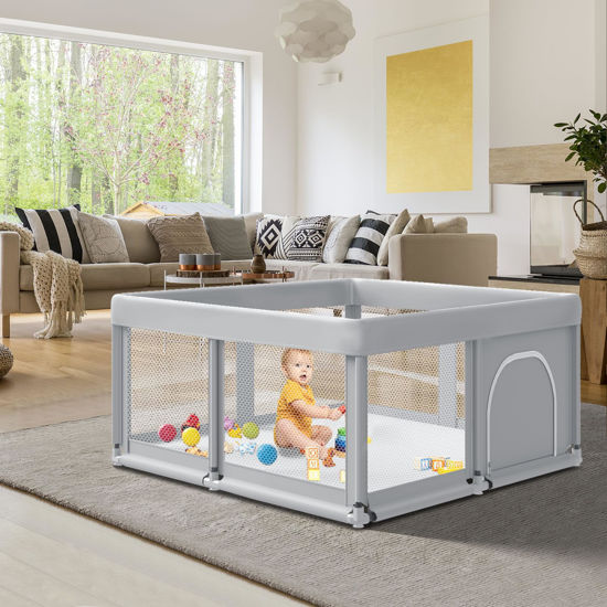 Picture of Fshibila 50" ×50" Baby Playpen, Baby Playard for Babies and Toddlers, Baby Fence Play Pens for Indoor & Outdoor, Sturdy Safety Play Yard with Soft Breathable Mesh, Anti-Fall, Grey