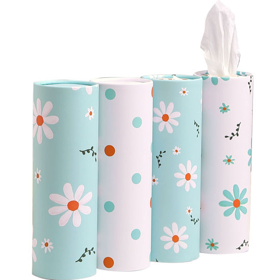Picture of Car Tissue Holder with Facial Tissues Bulk - 4 PK Car Tissues Cylinder, Tissue Holder for Car, Travel Tissues for Car Cup Holder, Refill Car Tissue Box Round Container