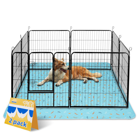 Picture of Sunheir Washable Pee Pads for Dogs Extra Large 48" x 60" 2-Pack, Reusable Puppy Pads Pet Training Pads for Dog Playpen Indoor, Waterproof Dog Pee Pads for Puppy Playpen, Whelping Pad - Sky Blue