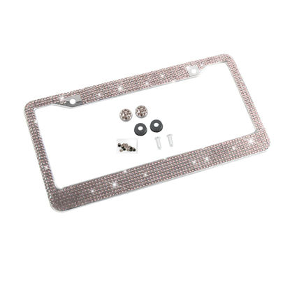 Picture of YALOK Bling Car License Plate Frame, Sparkly Rhinestone Stainless Steel License Plate Cover/Holder, Universal for Most Cars, SUVs, Vehicles with Screw Set, Auto Accessories for Women (Yellow)