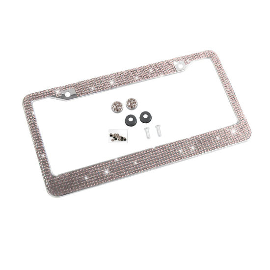 Picture of YALOK Bling Car License Plate Frame, Sparkly Rhinestone Stainless Steel License Plate Cover/Holder, Universal for Most Cars, SUVs, Vehicles with Screw Set, Auto Accessories for Women (Yellow)