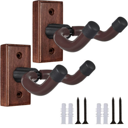 Picture of Guitar Wall Mount 2 Pack Wood Guitar Hanger for Safe Storage and Display Sturdy Wall Hanger for Acoustic Electric Guitar Bass Banjo Mandolin