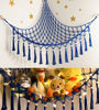 Picture of Stuffed Animal Toy Storage Hammock with LED Light-Macrame Jumbo Doll Room Organizer Mesh Decoration-Hanging Storage Nets Kids Bedroom(Blue Beads)