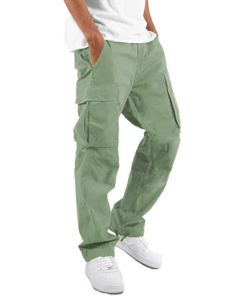 Picture of LYRXXX Men's Casual Cargo Pants Hiking Pants Workout Joggers Sweatpants for Men,Light Green,S
