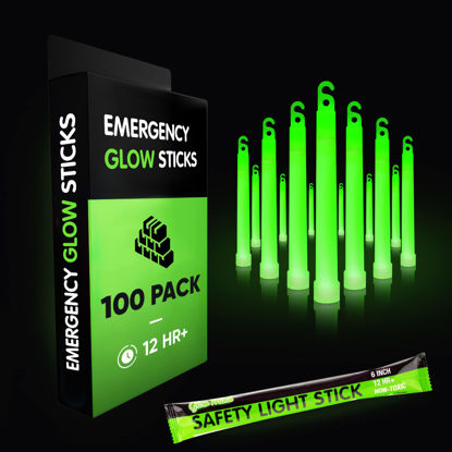 Picture of 100 Ultra Bright Emergency Glow Sticks - Individually Wrapped Long Lasting Industrial Grade Glowsticks for Survival Gear, Camping Lights, Power Outages and Military Use (Green)