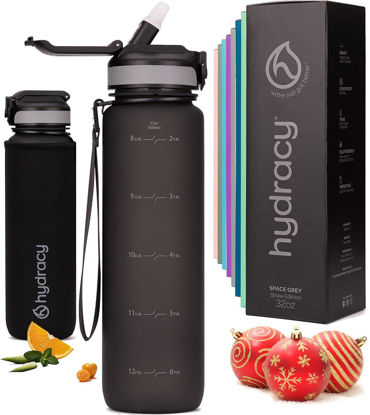 Picture of Hydracy 32 oz Water Bottle With Time Marker, 1 Liter Water Bottle With Straw, Quarter Gallon Gym Water Bottle With Strap, Reusable Water Bottles With Straw, Bike Water Bottles - Ideal Gift