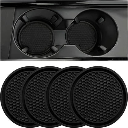 Picture of ZSDY Car Cup Coaster, 4PCS Universal Auto Non-Slip Cup Holder Embedded in Ornaments Silicone Coaster, Car Interior Accessories Sets, Black