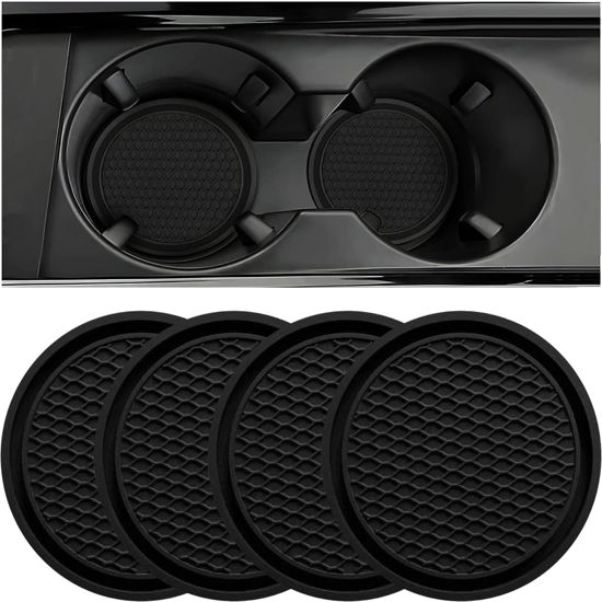 Picture of ZSDY Car Cup Coaster, 4PCS Universal Auto Non-Slip Cup Holder Embedded in Ornaments Silicone Coaster, Car Interior Accessories Sets, Black