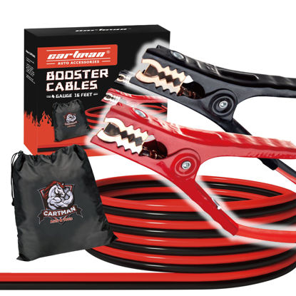 Picture of CARTMAN 4 Gauge 16 Feet Jumper Cables 300AMP Heavy Duty Booster Cable in Carry Bag