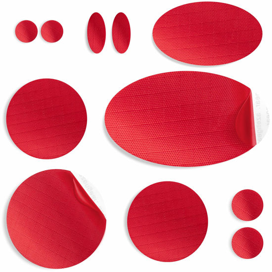 Picture of aZengear Repair Patches for Down Jackets - Waterproof, Pre-Cut, Self-Adhesive, Tear-Cold-Heat-Resistant Nylon Polyester Fabric to Fix Puffer Coats, Gear, Tents (11 Pieces, Red)