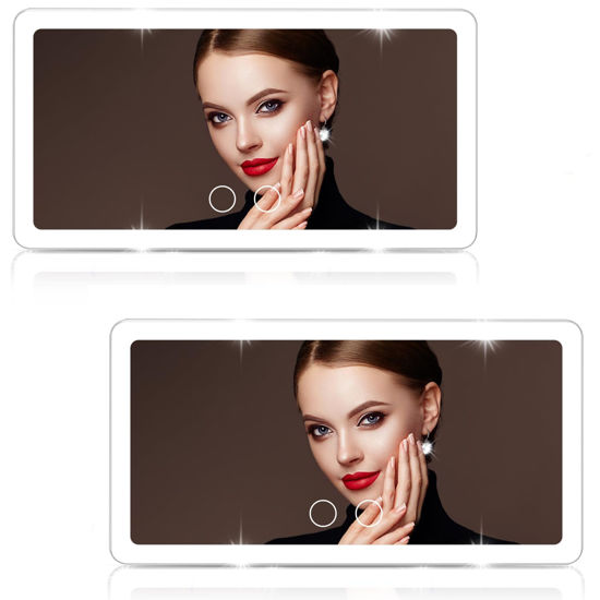 Picture of 2PCS Car Sun Visor Vanity Mirror,Big Led Car Mirror with 3 Light Modes & 80 LEDs,Rechargeable Car Makeup Mirror - Dimmable Touch Control,Car Light Up Mirror Universal for Car (Frosted White)