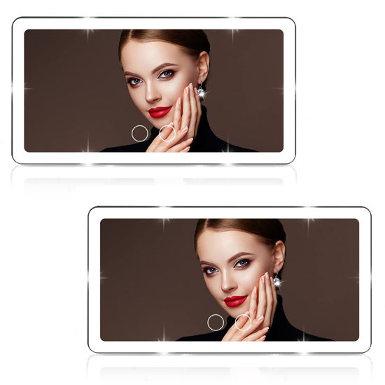 Picture of 2PCS Car Sun Visor Vanity Mirror,Big Led Car Mirror with 3 Light Modes & 80 LEDs,Rechargeable Car Makeup Mirror - Dimmable Touch Control,Car Light Up Mirror Universal for Car Truck SUV