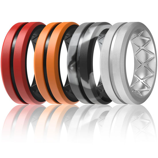 Picture of Egnaro Silicone Ring Men 1/4/6 Multipack Breathable Mens Silicone Rubber Bands Wedding Rings for Men Engagement Bands - 8mm Width 2mm Thickness